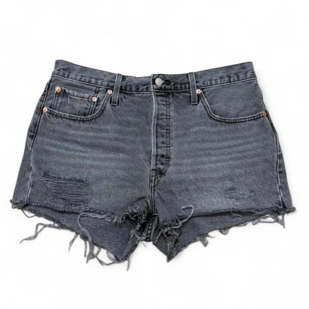 Levi's 501 cut-off distressed boho grunge grey denim shorts with fray hem W33